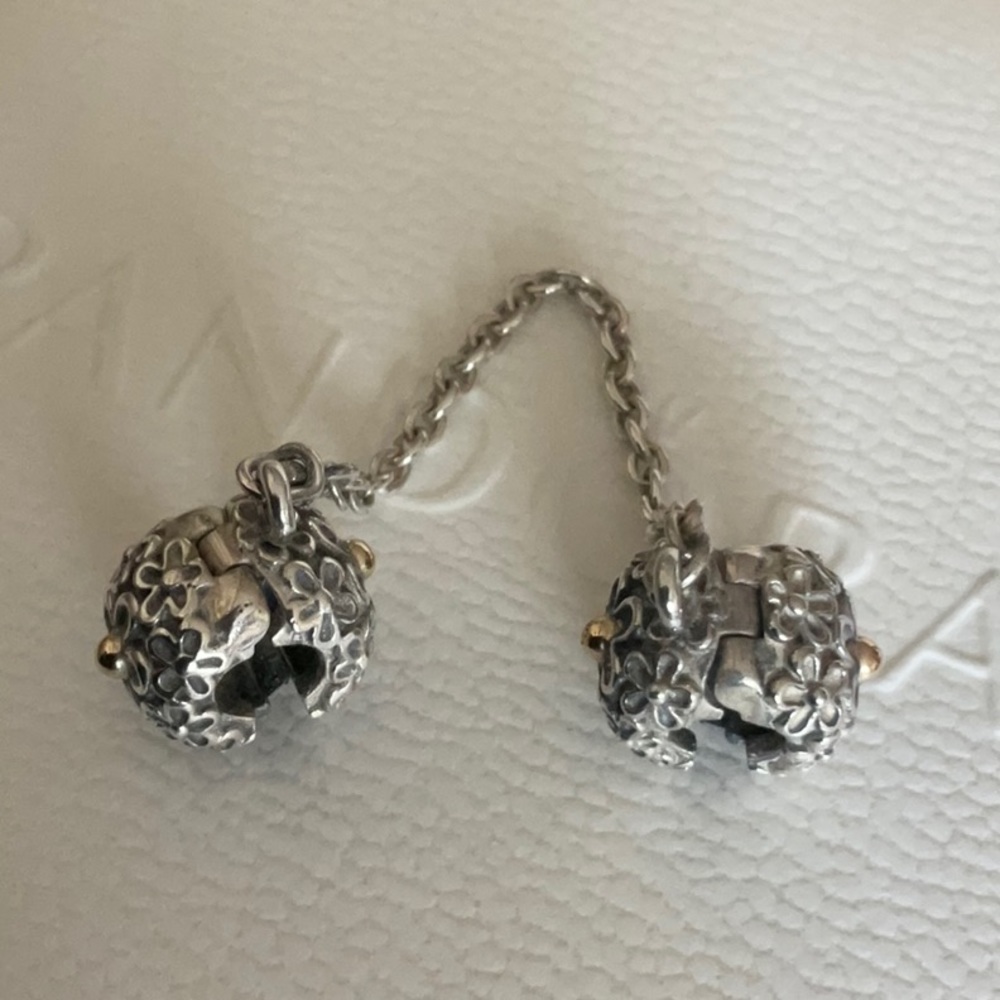 Pandora Silver and Gold Floral Safety Chain Bracelet - Picture 3 of 4